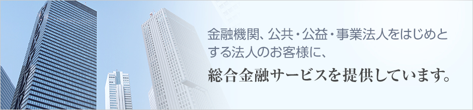 金融機関、公共・公益・事業法人をはじめとする法人のお客様に、総合金融サービスを提供しています。