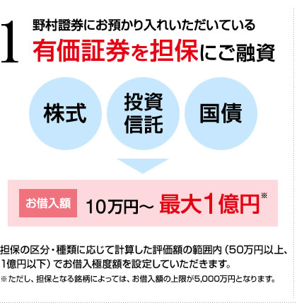 1 野村證券にお預かり入れいただいている有価証券を担保にご融資